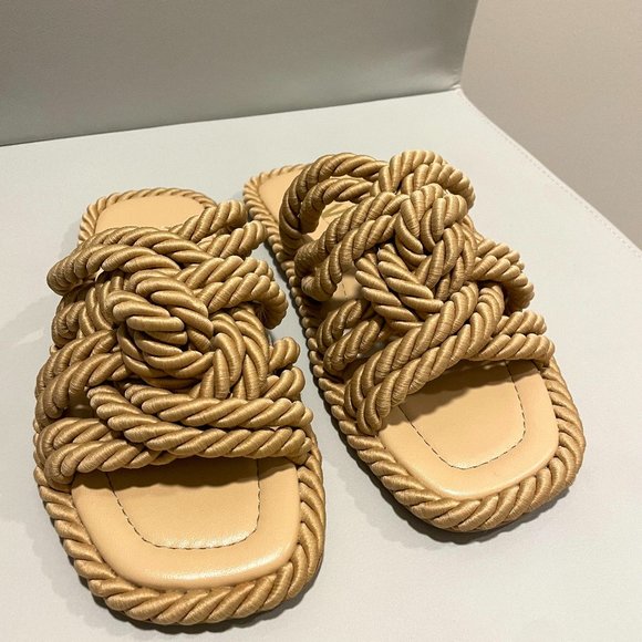 Zara Low Heel Knotted Sandals Taupe 2607/810 Size 37 Euro 6.5 US Women - Picture 2 of 10